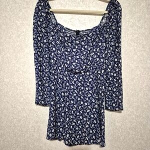 Reformation Blue-white Floral Mini Dress-long Sleeve:SIZE:4